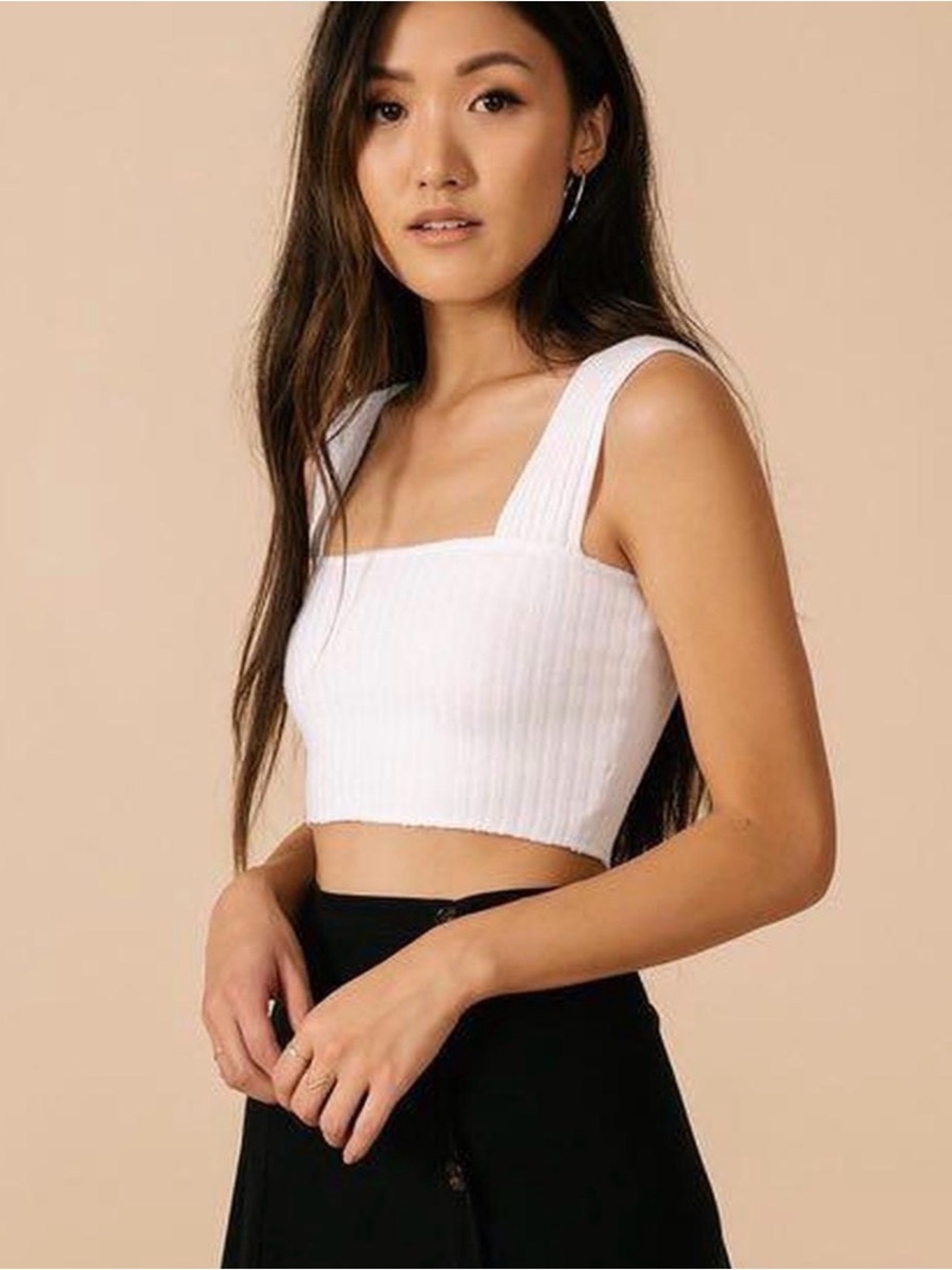 American Eagle Outfitters White Ribbed Square-Neck Crop Top